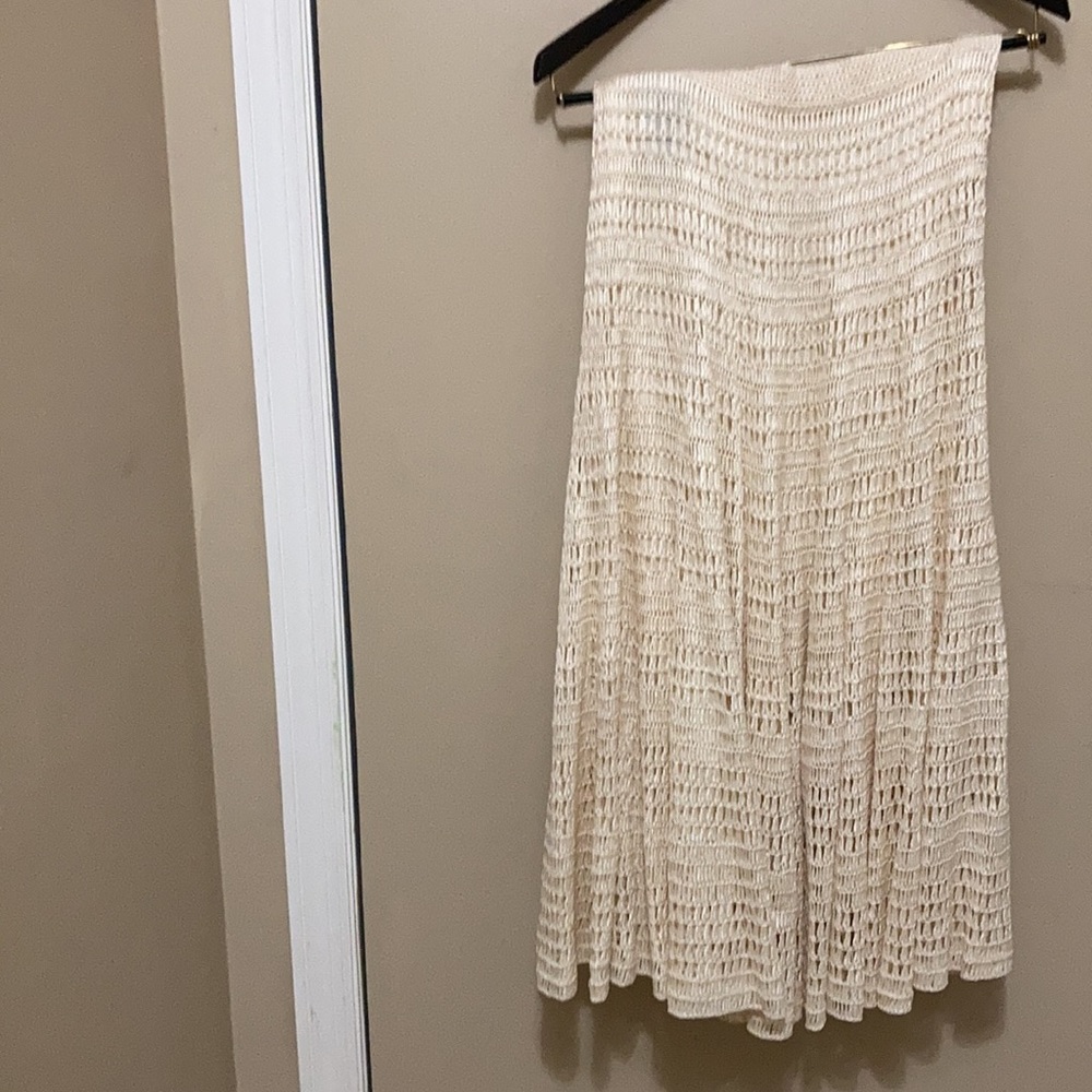 Johnny Was cream  CROCHETED style“Johnny Was” long skirt XL lined/ New
